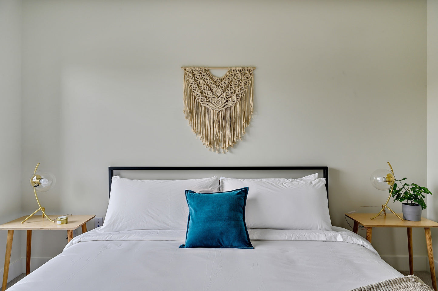 This large scale macrame wall hanging is perfect addition to your home. Hang over your bed, in the living room, entry way or any interior wall space in need of a statement and texture. 