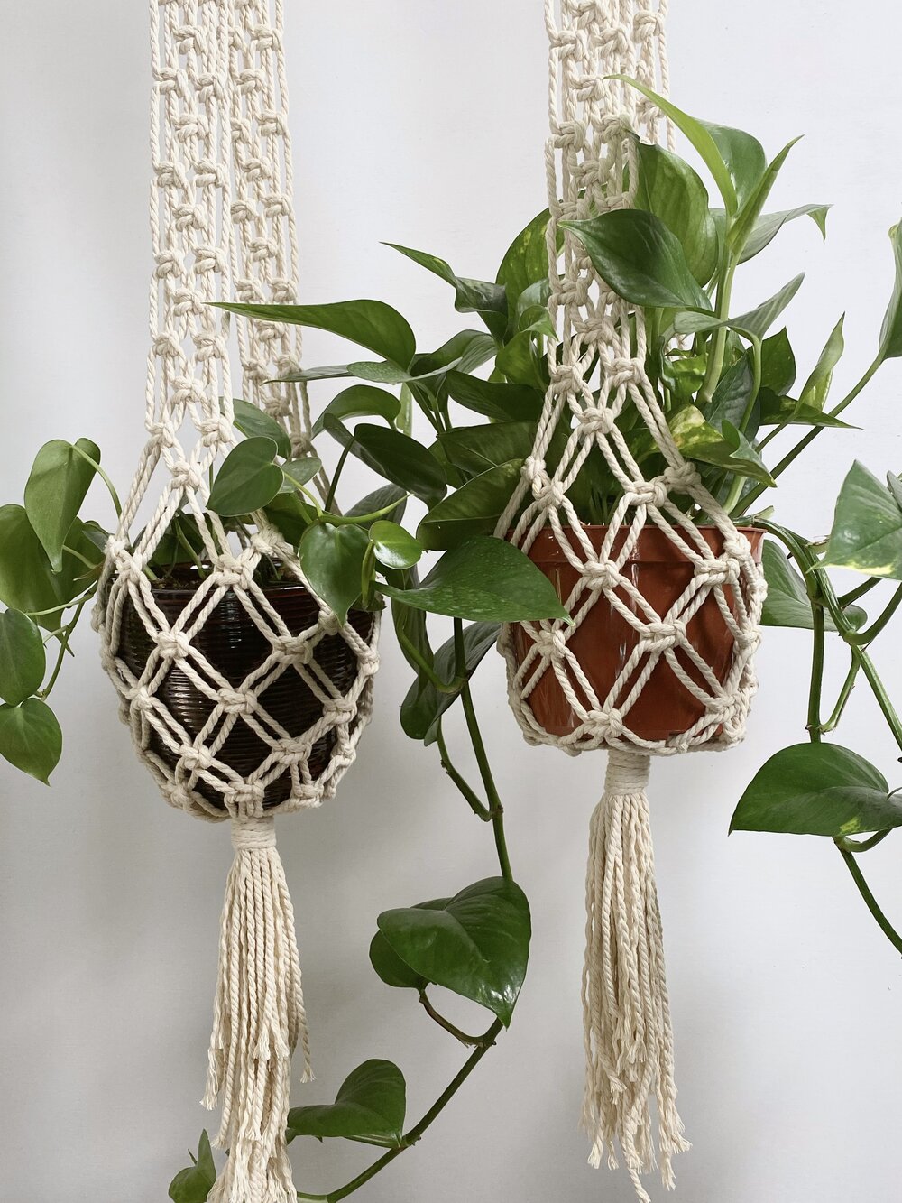 Create more space in your home and suspend your urban jungle with a ready to hang, handmade, boho macrame plant hanger. Great for indoors or outdoors, just add your favorite plant! 