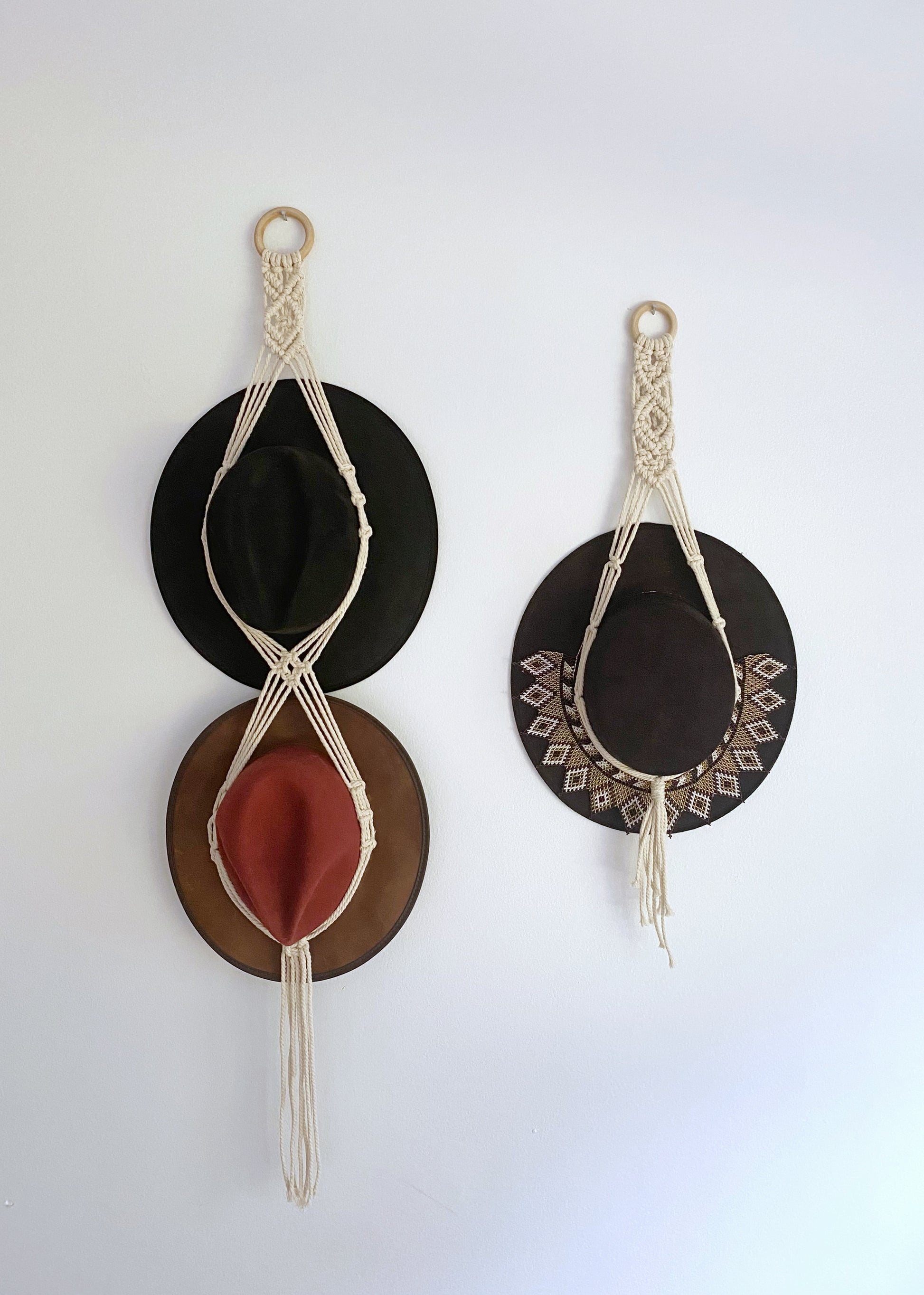 Show off your hat collection and decorate your home with a handmade macrame hat hanger! These hangers are lightweight and easy to hang, and designed to fit a variety of hat sizes. They also make for a unique housewarming gift!