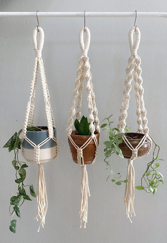 Create more space in your home and suspend your urban jungle with a ready to hang, handmade, boho macrame plant hanger. Great for indoors or outdoors, just add your favorite plant!